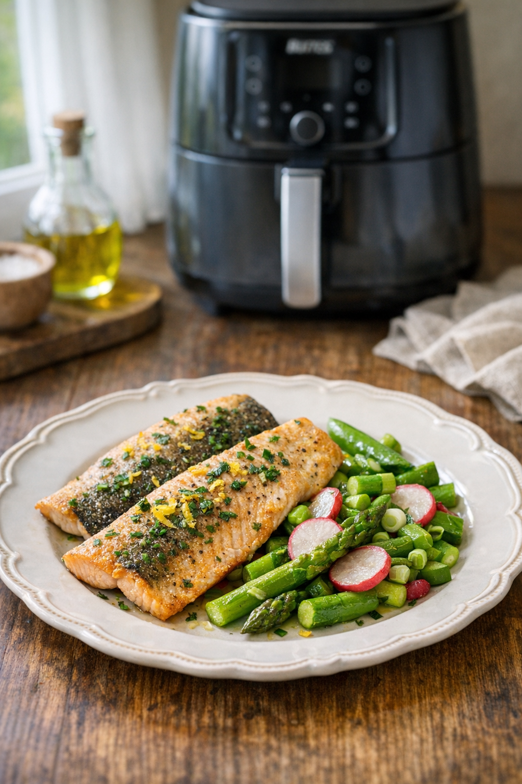 Easy Air Fryer Trout Fillets with Spring Veg Toss
