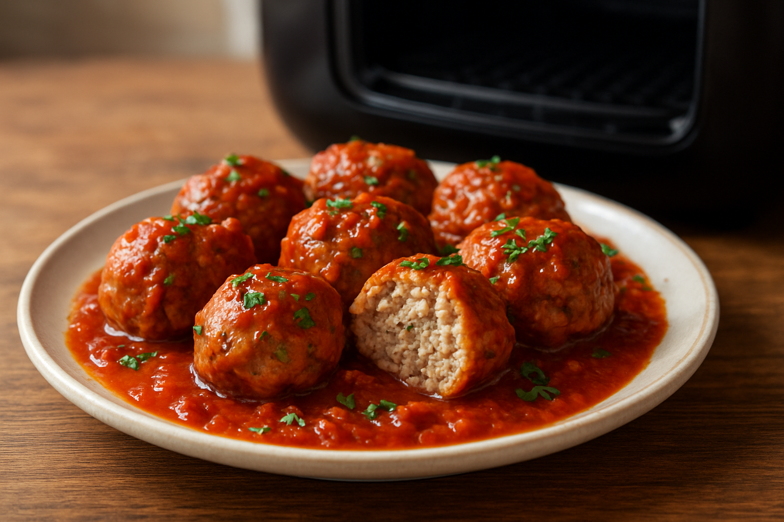 Air Fryer Turkey Meatballs with Tomato Herb Sauce