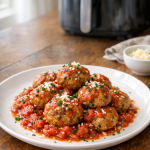 Weeknight Air Fryer Turkey Meatballs with Tomato Herb Sauce