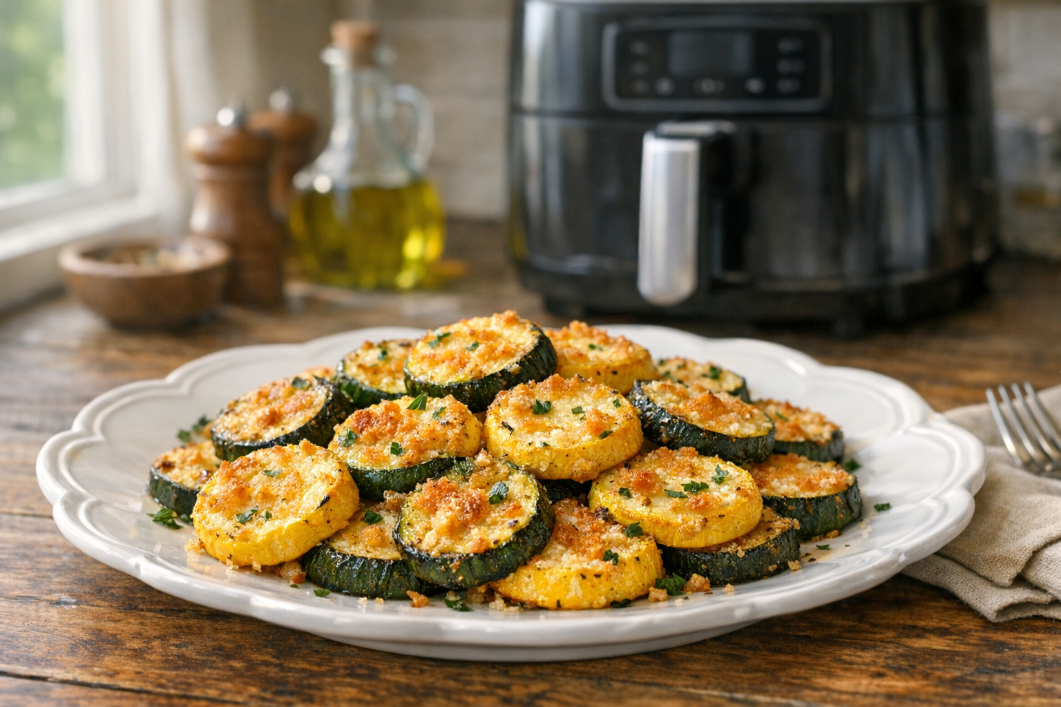 Air Fryer Roasted Zucchini & Squash with Parmesan