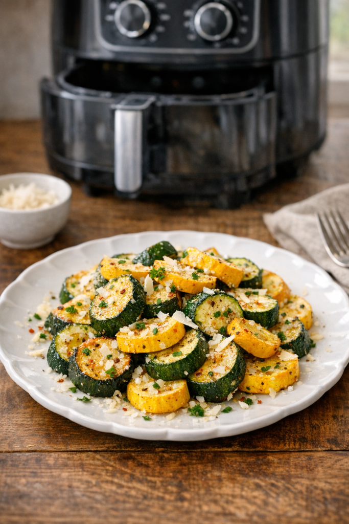 Air Fryer Roasted Zucchini and Squash with Parmesan