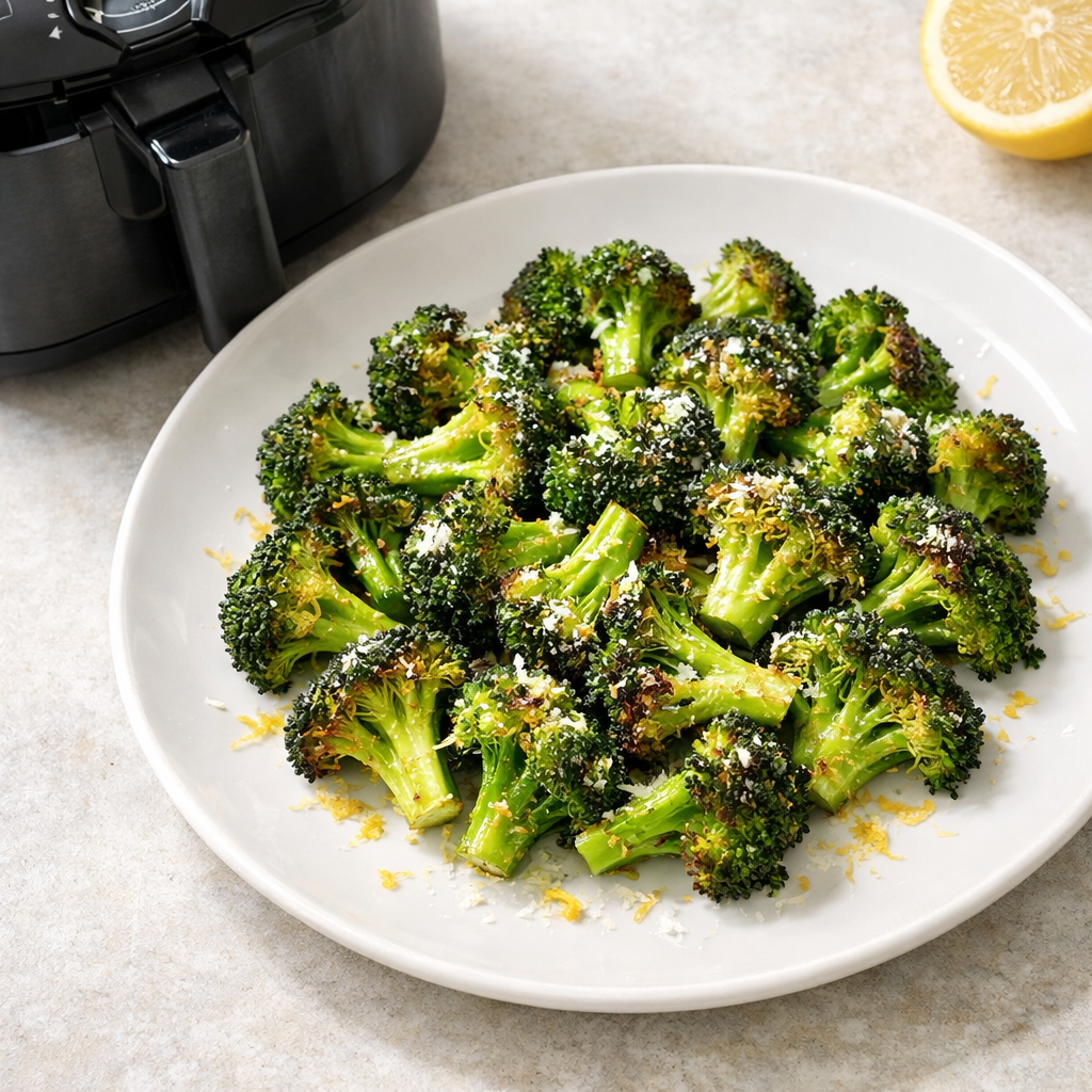 Air Fryer Broccoli with Lemon Pepper and Parmesan