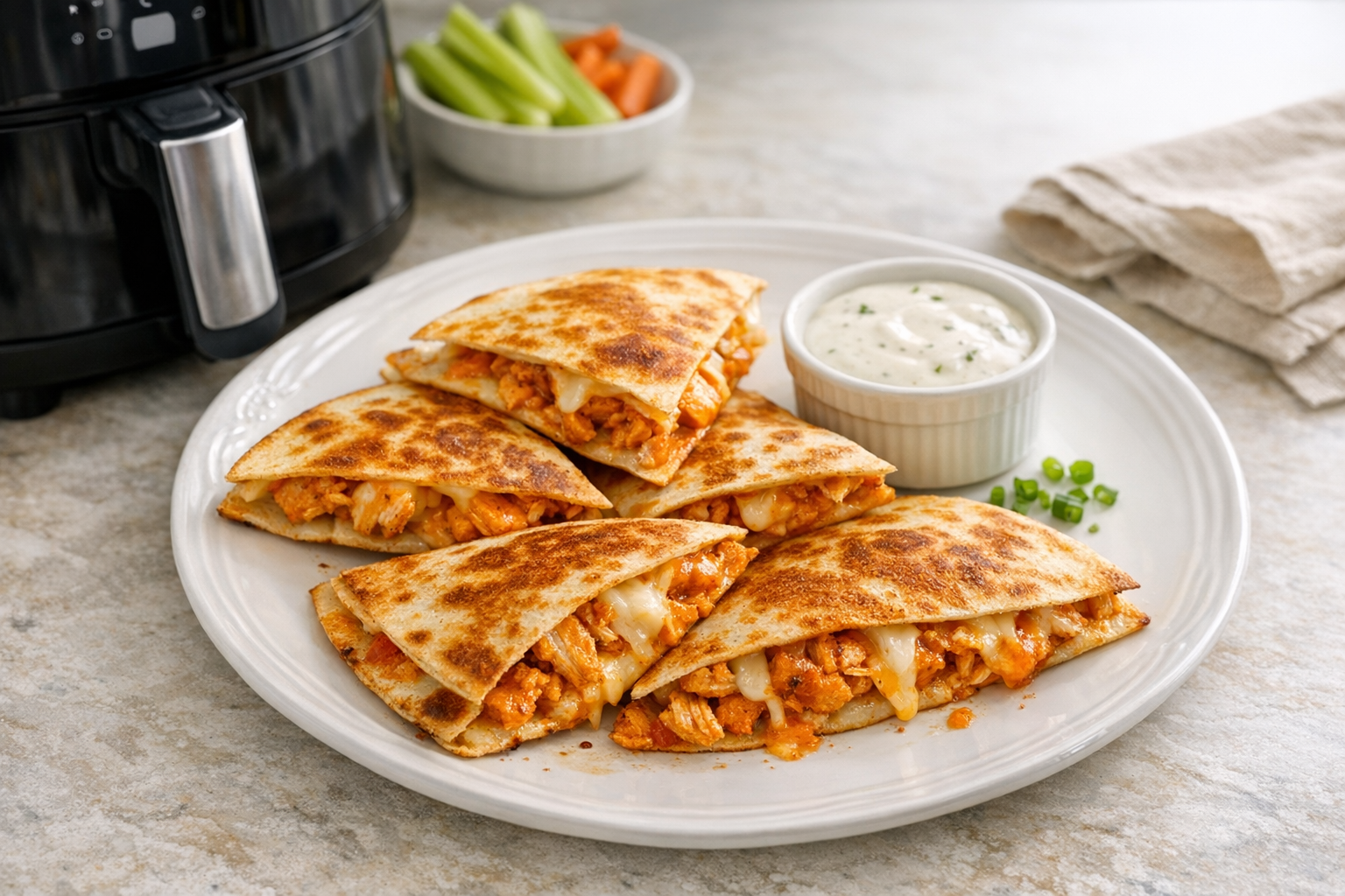 Air Fryer Buffalo Chicken Quesadillas (Crispy Tortilla)
