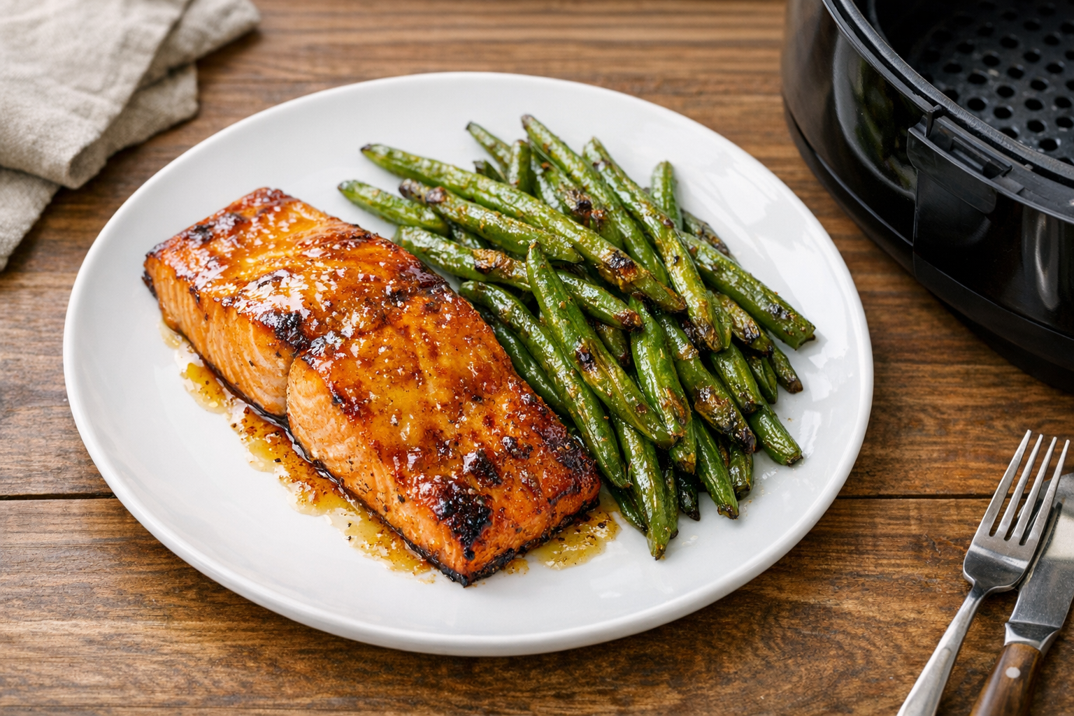 Air Fryer Honey Mustard Salmon & Green Beans