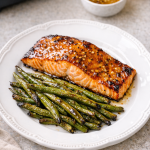 Air Fryer Honey Mustard Salmon with Roasted Green Beans