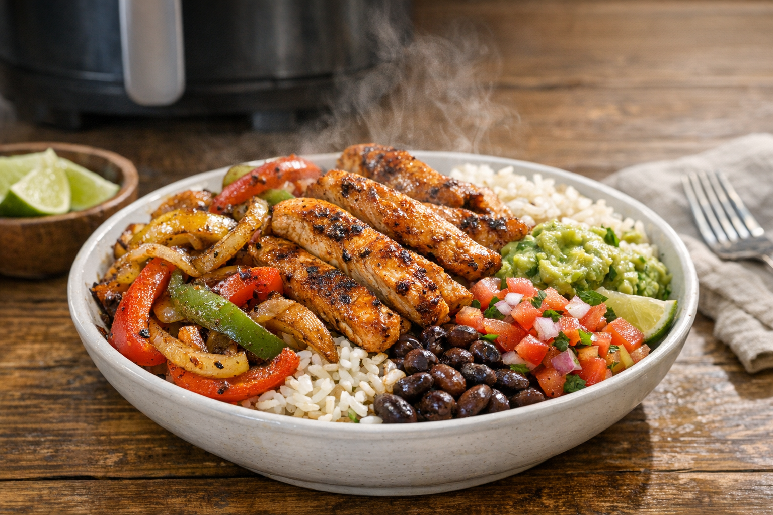Air Fryer Chicken Fajita Bowls with Peppers & Onions