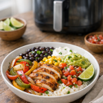 Air Fryer Chicken Fajita Bowls with Peppers and Onions