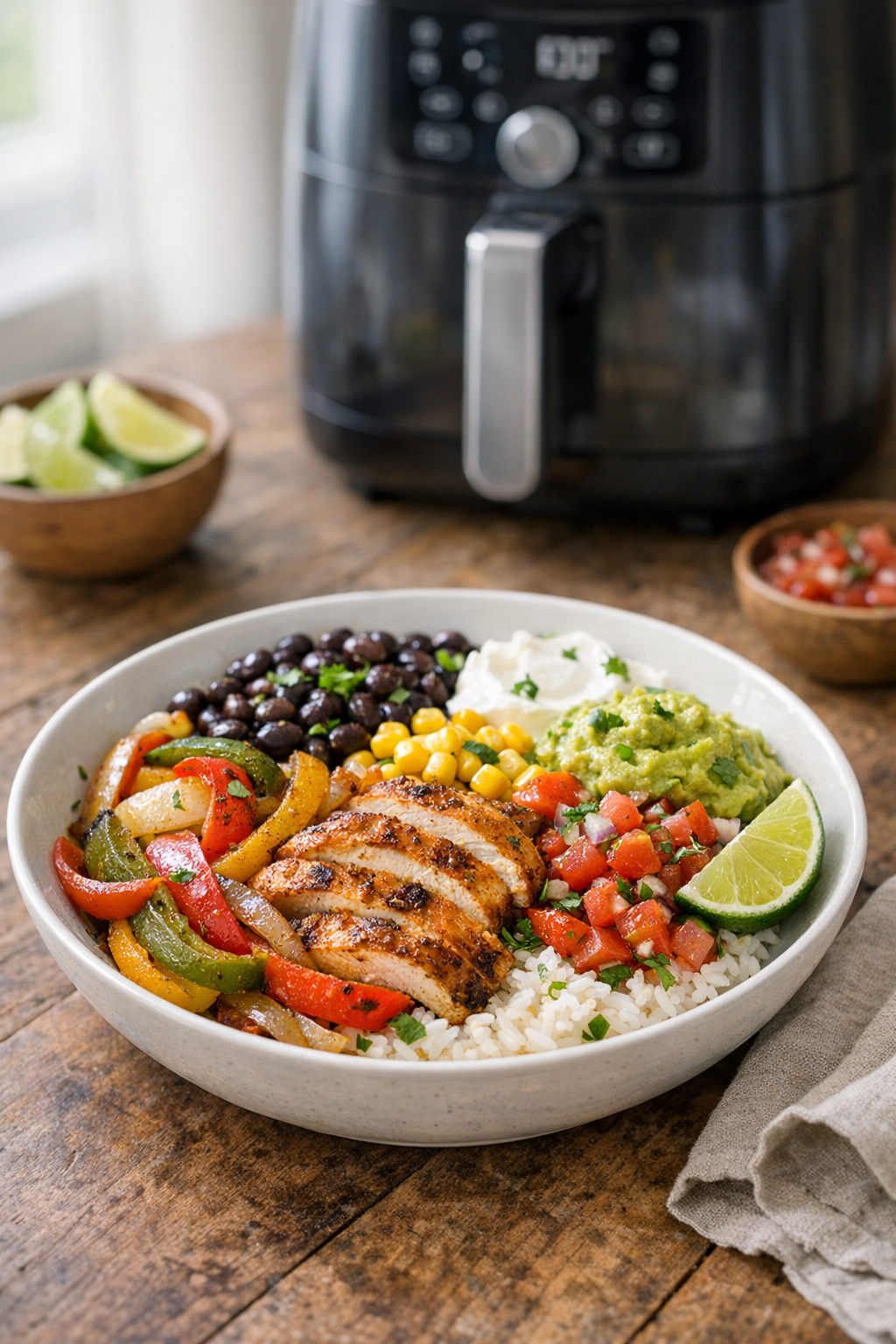 Air Fryer Chicken Fajita Bowls with Peppers & Onions