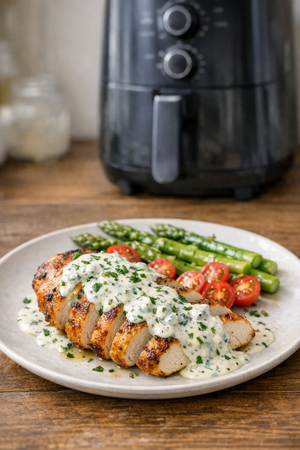 Air Fryer Chicken Breast with Herb Yogurt Sauce